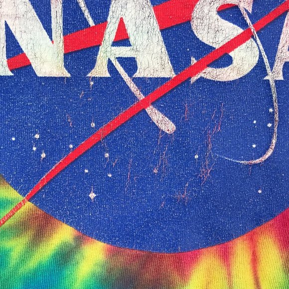 NASA Mens Shirt Medium Red Rainbow Tie Dye Long Sleeve Pullover Spiral Space - Picture 3 of 16